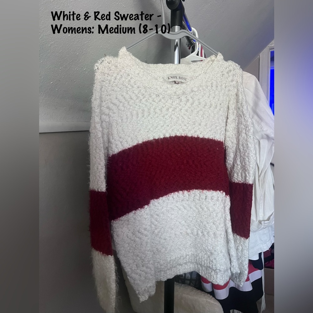 Knox Rose Textured White and Red Sweater
